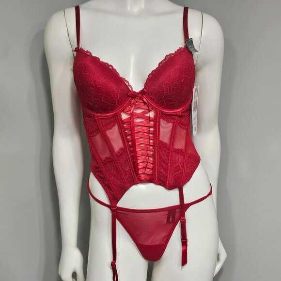 Rene Rofe Cropped Bustier Corset with G String Set Lingerie - Picture 1 of 9